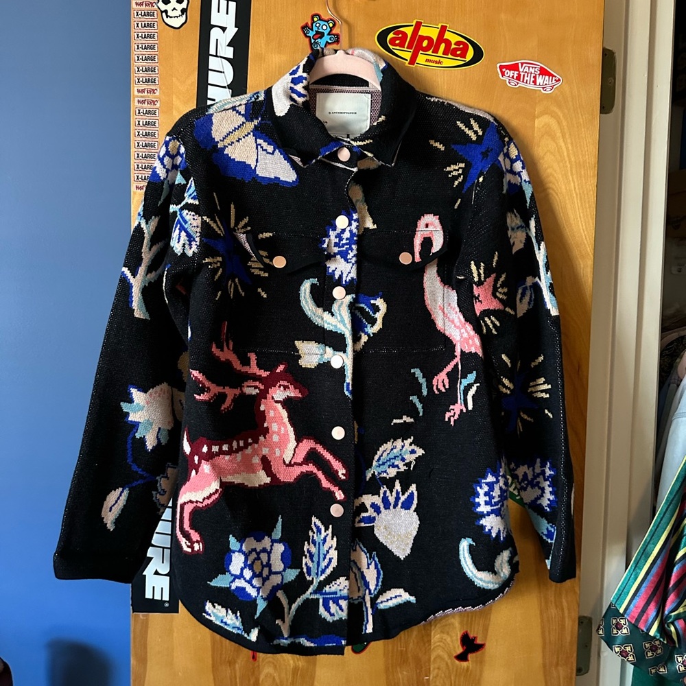 NWOT Anthropologie Printed Sweater Jacket Size XXS